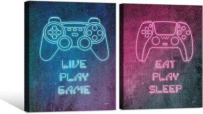 7CANVAS Game Room Wall Decor Neno Gaming Art Gamepad Canvas Pictures Cool Video Game Painting Gamer Pictures Wall Decor for Boys Teen Men Bedroom Dorm Playroom 12x16Inchx2pcs