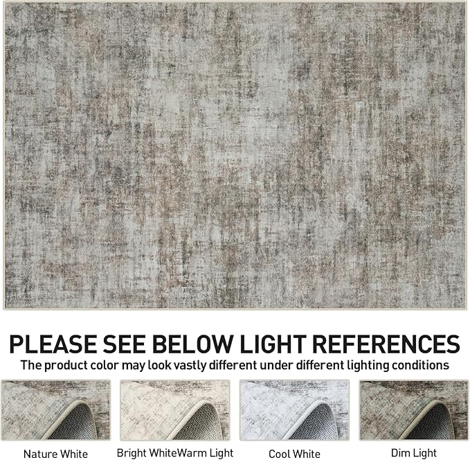 9x12 Area Rugs Washable Rug: Modern Abstract Living Room Rug Soft Anti-Skid Thin Carpet Indoor Floor Non-Shedding Carpets for Bedroom Dining Room Farmhouse Nursery Home Office Brown Black