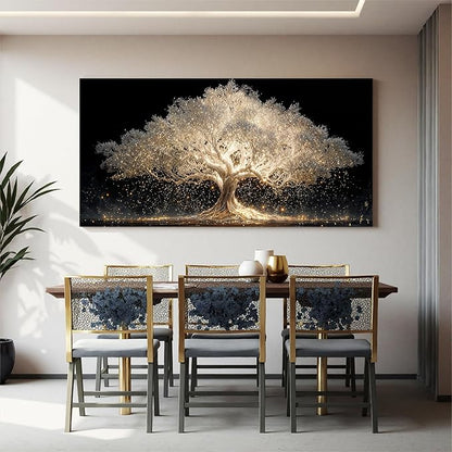 Canvas Wall Art Decor Oversized Gold Fantasy Tree Of Life Canvas Wall Art For Living Room Art Decor White Modern Aesthetics Pictures Prints Artwork For Home Bedroom Office Room Wall Decor 29×58 Inch