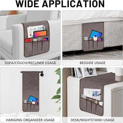 Armchair Caddy Remote Control Holder, Couch Caddy Gifts for Seniors Bed Caddy Tv Remote Holder with 5 Pockets for Key Glasses Phone Magazine Holders