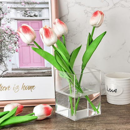 8 Pieces Clear Acrylic Pen Holder Acrylic Pencil Cup Clear Makeup Bush Holder Acrylic Desktop Stationery Organizer for Office School Home Desk Accessories (8 Pack, Square)