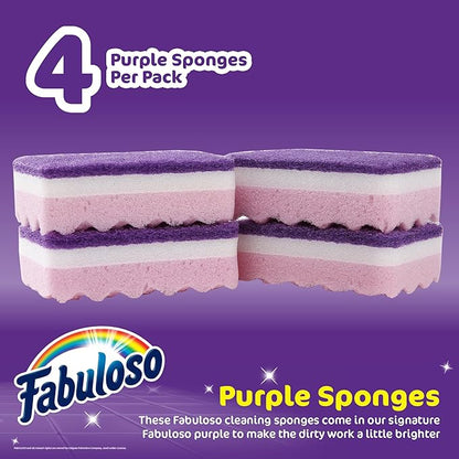 Fabuloso Scratch-Free Kitchen Dish Sponges Purple Cellulose Scrubber Sponge with Scouring Pad Dishes Pots Pans Counters and Sinks Tough on Messes 4.25 x 2.75 x 1.25 in 4 Count Single Pack Value