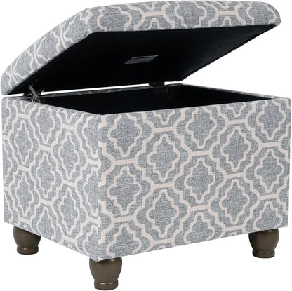 Spatial Order Home Decor | Upholstered MediumRectangular Storage Ottoman | Hinged Lid Ottoman with Storage for Living Room & Bedroom,Gray Geometric