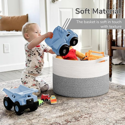 INDRESSME Large Blanket Basket, Laundry Toy Storage Baskets, Decorative Woven Basket for Living Room & Nursery, Baskets for Gifts Empty, Laundry, Dog Toys, Towels, Light Grey, 19.7" D x 12.6" H