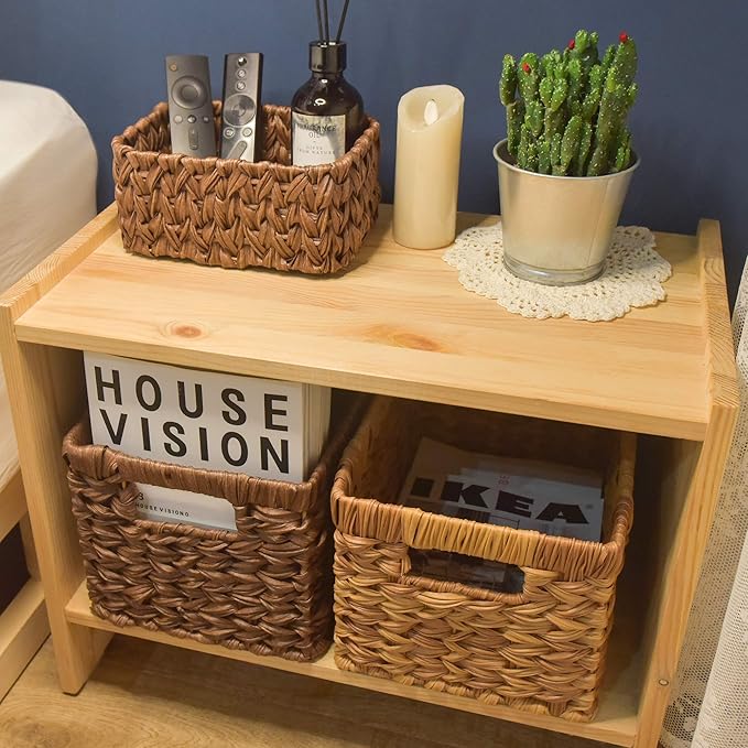 GRANNY SAYS Wicker Baskets for Organizing, Nesting Storage Baskets for Shelves, 1 Large and 2 Small Wicker Baskets Waterproof, Dark Brown, 3-Pack