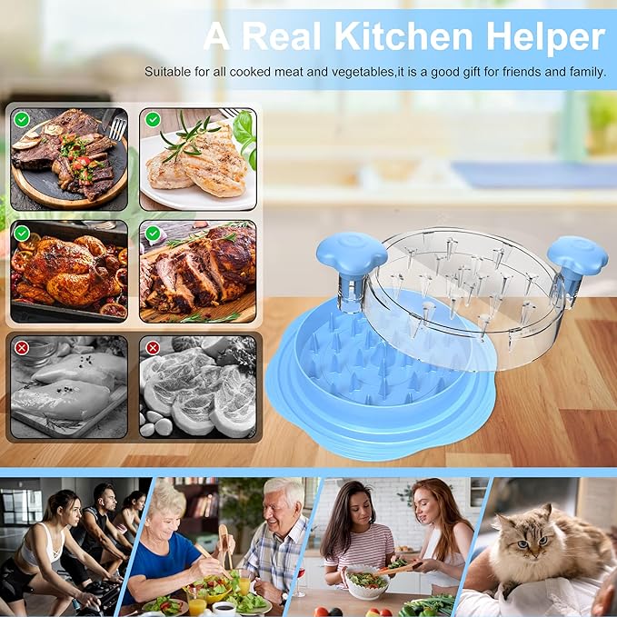 Chicken Shredder Tool Twist Large Chicken Breast Shredder with Brush&Fork, Visible Meat Shredder Machine, Strong Anti-Slip Strip, Ergonomic Handle, BPA Free, Suitable for Pork Beef Chicken(Sky Blue)