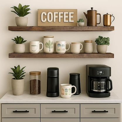 Floating Shelves 60 inch Long 8 "deep Set of 2, Heavy Duty Wood Wall Mounted Shelves for Bathroom Living Room Kitchen,Book Shelves with Thickened Hidden Bracket-Distressed Walnut