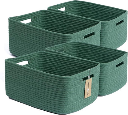 MiniArk Large Storage Baskets for Organizing, Closet Shelf Baskets for Clothes Blanket Towels, Baby Nursery, Toy Bins Box, Woven Rope Baskets, 17 x 13 x 7.5”, 4 Packs Green