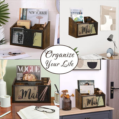 YINMIT Mail Organizer Countertop, Mail Holder, Mail Sorter for Desk, Desktop Mail Basket, Mail Organizer Wall Mounted, Office Desk Organizers and Accessories for File Paper Folder