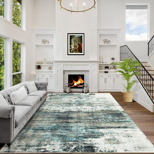 5x7 Area Rugs Washable Rug: Modern Abstract Living Room Rug Soft Anti-Skid Thin Carpet Indoor Floor Non-Shedding Carpets for Bedroom Dining Room Farmhouse Nursery Home Office - Green Multi