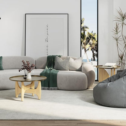 ACEDÉCOR Solid Wood Coffee Table Set with End Table, Luxurious Brushed Gold Coffee Tables 2 in 1, Nesting Coffee Table Set for Living Room Apartment