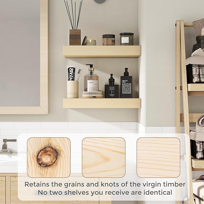 Marsmiles 48 Inch Floating Shelf | Unfinished Natural Wood Floating Shelves for Wall | 48" W x 7.7" D x 1.6" H Natural Wooden Shelves for Living Room Bathroom Kitchen