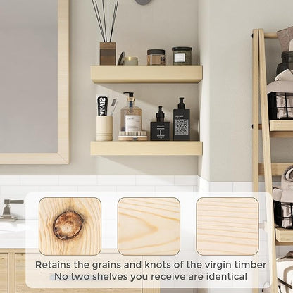 Marsmiles 48 Inch Floating Shelf | Unfinished Natural Wood Floating Shelves for Wall | 48" W x 7.7" D x 1.6" H Natural Wooden Shelves for Living Room Bathroom Kitchen