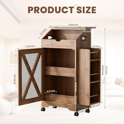 Potato and Onion Storage Bin, Movable Fruit and Vegetable Bin with Spice Rack, Wooden Large Bread Box, Farmhouse Potato Storage Cabinet for Kitchen, Pantry