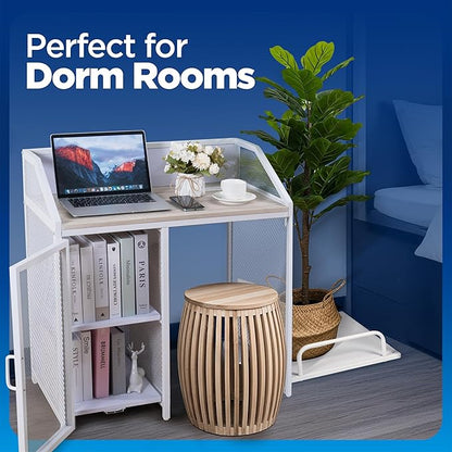 Printer Stand with Shelving for Storage, USB-C, USB-A, & AC Plugs – Space-Saving Open Storage Compartment with Removeable Tray for Paper Shredder/Mini Fridge/Stool for Home or Office