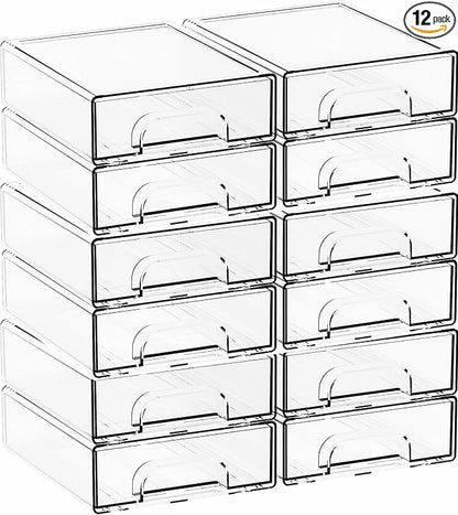Yieach 12 Pack Clear Stackable Storage Drawers,2.2'' Acrylic Drawer Organizers for Countertop,Office Supply Organizer and Makeup Organizer,Small Plastic Drawers For Pen,Art Crafts Storage,Stationary