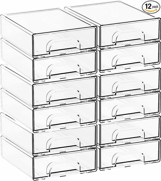 Yieach 12 Pack Clear Stackable Storage Drawers,2.2'' Acrylic Drawer Organizers for Countertop,Office Supply Organizer and Makeup Organizer,Small Plastic Drawers For Pen,Art Crafts Storage,Stationary
