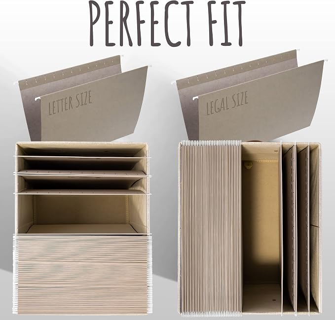 Decorative File Organizer Box Set of 2 - Collapsible Linen Filing Cabinets with Handles Are Perfect to Store All Your Documents & Hanging File Folders - Portable Easy Slide Office Crates with Lid