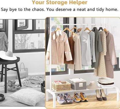 Clothes Rack Metal Clothing Rack with Bottom Shelf Garment Rack for Hanging Clothes Shirts Jeans and Coats White