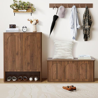 Shoe Cabinet, 5 Tier Wooden Shoe Storage Organizer Cabinet with Adjustable Shelves, Shoes Rack Accent Cabinet for Entryway Hallway Living Room, Walnut