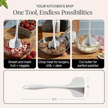 GIR: Get It Right Silicone Quad Meat Chopper - 12 in White - Heat-Resistant & Non-Stick - Potato Masher & Ground Beef Chopper Tool - Burger Smasher