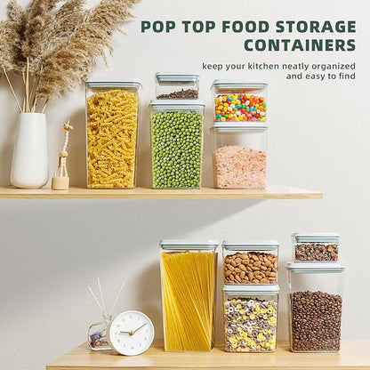 Airtight Food Storage Containers with Lids 10 PCS Pop Containers for Kitchen Pantry Organization BPA-Free Stackable Clear Pantry Storage Set with Measuring Scales for Cereal Flour Sugar Pasta Snacks