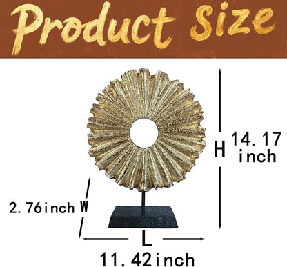 Modern Abstract Round Decorative Sculpture, Dining Living Room Desk Decor,Geometric Home Decor Statues,Shelf Top Decor Aesthetics, Coffee Tables or Office Shelves（Golden）