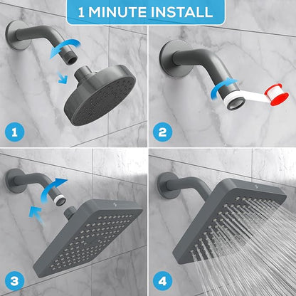 SparkPod Rain Shower Head, 6 Inch Square | High Pressure Shower Heads, 90 Nozzle (Touch-to-Clean), Adjustable Showerhead, No-tool Universal Connection