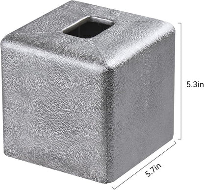 Silver Square Tissue Box Cover,Resin Heavy Sturdy Tissue Box Holder, Facial Paper Holder for Bathroom Vanity Countertop,Bedroom Night Stand,Office and End Table