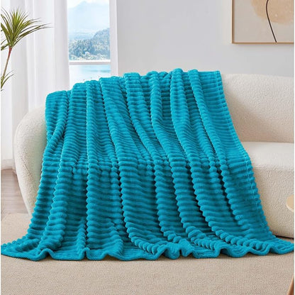 BEDELITE Fleece Throw Blanket for Couch - 300GSM Soft & Warm Fluffy Teal Blanket, Decorative and Giftable Striped Blankets for Women, Men, 50"x60"