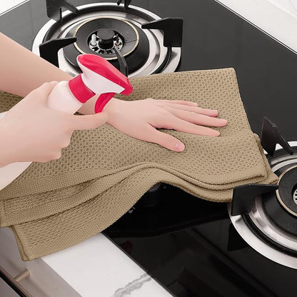 Homaxy 100% Cotton Oversized Waffle Weave Kitchen Dish Towels, Ultra Soft Absorbent Quick Drying Cleaning Towel, 20x28 Inches, 8-Pack, Tan