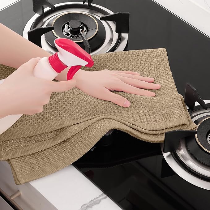 Homaxy 100% Cotton Oversized Waffle Weave Kitchen Dish Towels, Ultra Soft Absorbent Quick Drying Cleaning Towel, 20x28 Inches, 6-Pack, Tan