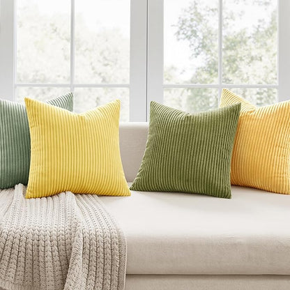 MIULEE Boho Farmhouse Yellow Green Throw Pillow Covers 20x20 Inch Set of 4 Mordern Nordic Cushion Covers Soft Corduroy Spring Home Decor for Couch Bed Sofa Living Room