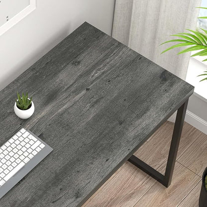 EXCEFUR Modern Computer Desk, Small Home Office Desk, Wood and Metal Writing Study Table Workstation for Bedroom Living Room, Rustic Grey, 47 inch