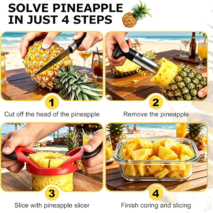 Pineapple Corer and Slicer Tool, Stainless Steel Pineapple Cutter and Corer Set, [Upgraded, Reinforced, Thicker Blade],Fruit Slicer Kitchen Gadget for Diced Pineapple Rings