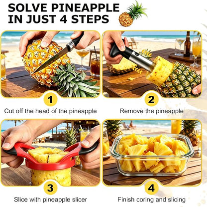Pineapple Corer and Slicer Tool, Stainless Steel Pineapple Cutter and Corer Set, [Upgraded, Reinforced, Thicker Blade],Fruit Slicer Kitchen Gadget for Diced Pineapple Rings
