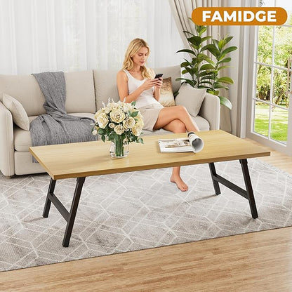 Folding Coffee Table, 39.4” Portable Floor Table Desk for Sitting on The Floor, No Assembly Low Coffee Table for Living Room, Home, Caravan and Camping, Large 39.4Lx19.7Wx15.8H, Natural