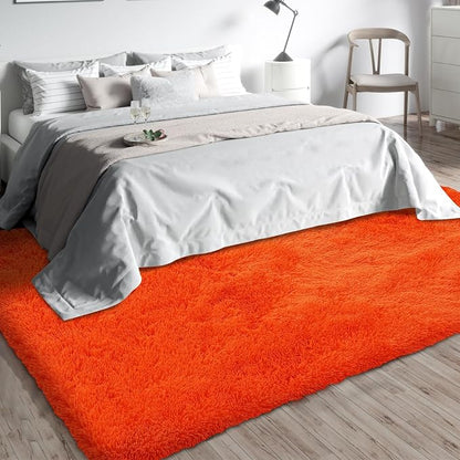 Orange Shag Area Rugs for Bedroom Living Room,8X10 Ultra Soft Fluffy Area Rugs for Dorm,Indoor Carpet Plush Rugs for Living Room Home Halloween Decor