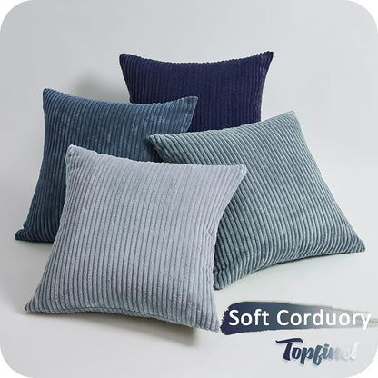 Topfinel Decorative Throw Pillow Covers Dusty Blue Navy Series 16x16 Inch Set of 4,Summer Corduroy Striped Toss Pillows for Couch,Patio,Balcony,Children Bedroom,Modern Fluffy Blue Gradient Shams