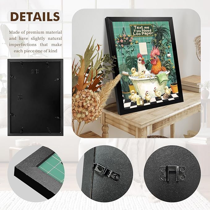 Funny Chicken Bathing And Playing Bathroom Wall Decor-Cute Poultry Farmhouse Decor, Framed Animal Wall Decor For Bathroom Washroom Restroom Decor Rustic Humor Wall Poster (Black Framed) 8x10 Inch