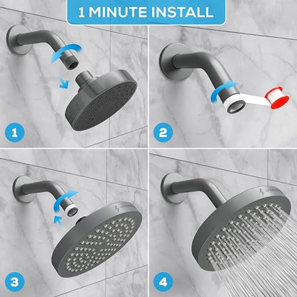 SparkPod Rain Shower Head, 6 Inch Round | High Pressure Shower Heads, 90 Nozzle (Touch-to-Clean), Adjustable Showerhead, No-tool Universal Connection
