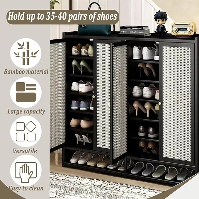 qeknxks7-Tier Bamboo Shoe Cabinet，Shoe Storage Cabinet with Doors, 36-40 Pairs Freestanding Shoes Cabinet Organizer, Large Shoe Cabinet for Entryway, Hallway, Living Room