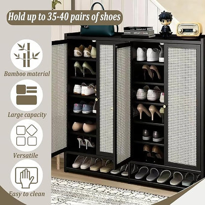 qeknxks7-Tier Bamboo Shoe Cabinet，Shoe Storage Cabinet with Doors, 36-40 Pairs Freestanding Shoes Cabinet Organizer, Large Shoe Cabinet for Entryway, Hallway, Living Room
