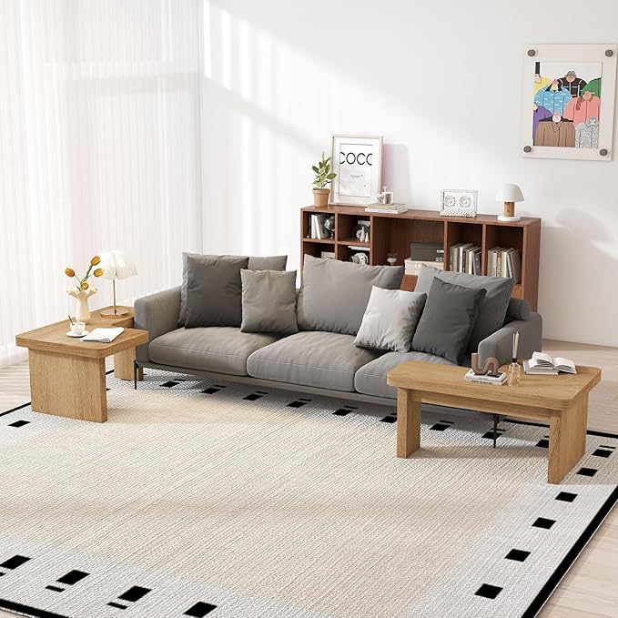 Farmhouse Coffee Table, 53-Inch Accent Center Table with Thicken Base, Multiple Layouts,Switch Between Square and Rectangular Table (Rustic Brown)