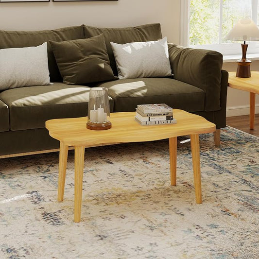 Cookie Coffee Table Low Table with 4 Solid Wood Sturdy Legs,Floor Table Desk for Sitting on The Floor,19.7"D x 31.5"W x 16"H Inches,Living Room/Toy room Furniture,Rental house Furniture (Natural)