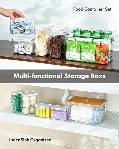 iCASA Trash Bag Dispenser Dishwasher Pods Container, 5 in 1 Garbage Bags Holder Under Sink Organizer Acrylic Laundry Pod Detergent Powder Container, Kitchen Pantry Laundry Room Organization Storage