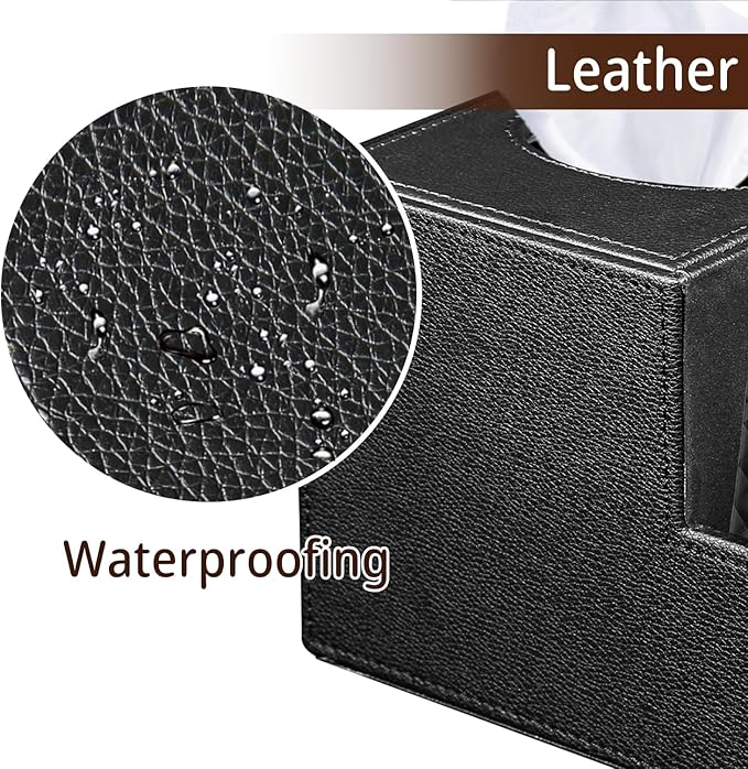PU Leather Square Tissue Box Cover - Multi-Functional Tissue Box Holder, Tissue Box Cover with Storage,Tissue and Remote Control Holder, Cube Tissue Box Organizer Bedroom Nightstand End Table