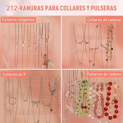 17Dec 360 Rotating Earring Holder Organizer Stand,5 Tiers Acrylic Jewelry Organizers and Storage,Stud Earring Organizers and Storage,212 Holes and 212 Grooves for Earrings Necklaces chain bracelet