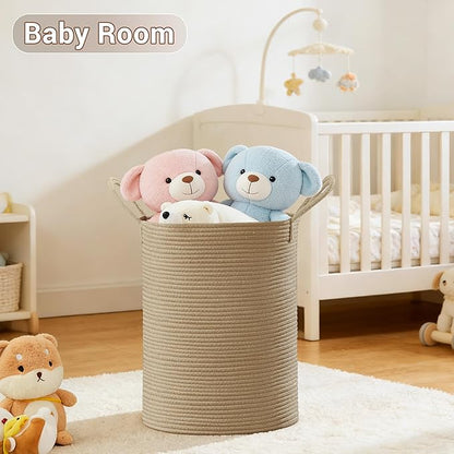 Tall Laundry Basket with Handles, 58L Portable Dirty Clothes Hamper, Boho Cotton Rope Storage Bin for Blankets Kids Toys Gifts, Decorative Organizer for Baby Nursery Bedroom Bathroom, Jute
