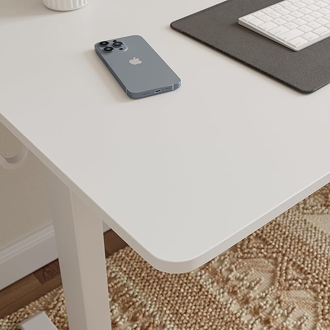 FEZIBO One-Piece Standing Desk Adjustable Height Stand up Home Office Desk, 55x24 Inch Electric Standing Computer Desk, with 4 Memory Presets, Headphone Hook, White